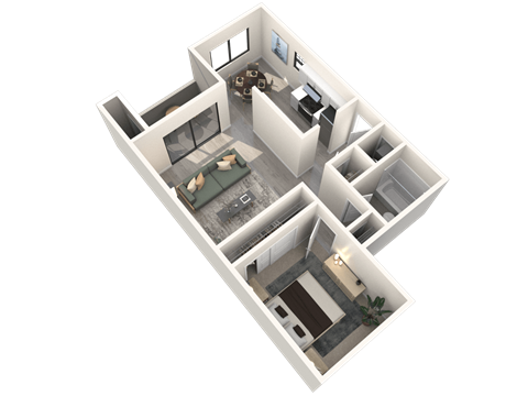 Floor plan for 1 bed, 1 bath, 682 sqft
